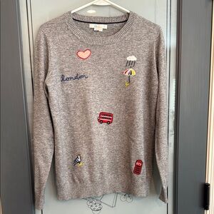 Boden Gray Crewneck Sweater with Playful Embroidery, M